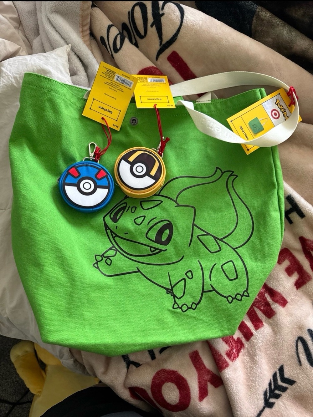 Green Bulbasaur Tote Bag with Poké Ball Coin Pouches